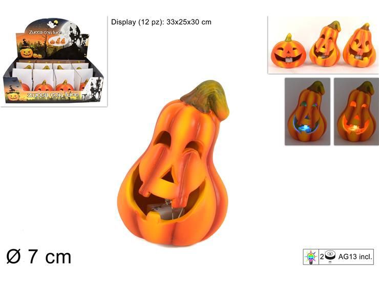 Zucca Halloween luminosa, diametro 7 cm
