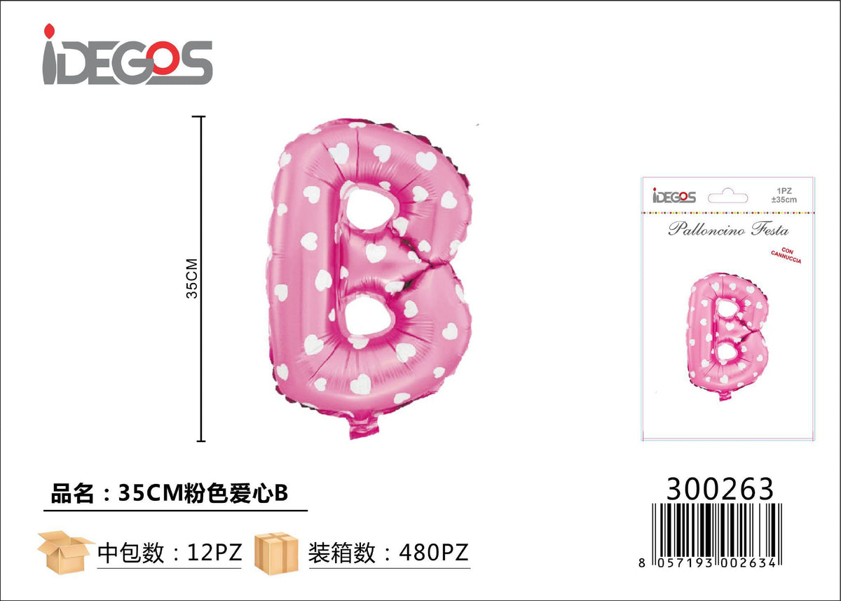 Palloncino Lettere 35cm Puntini Cuore Rosa B