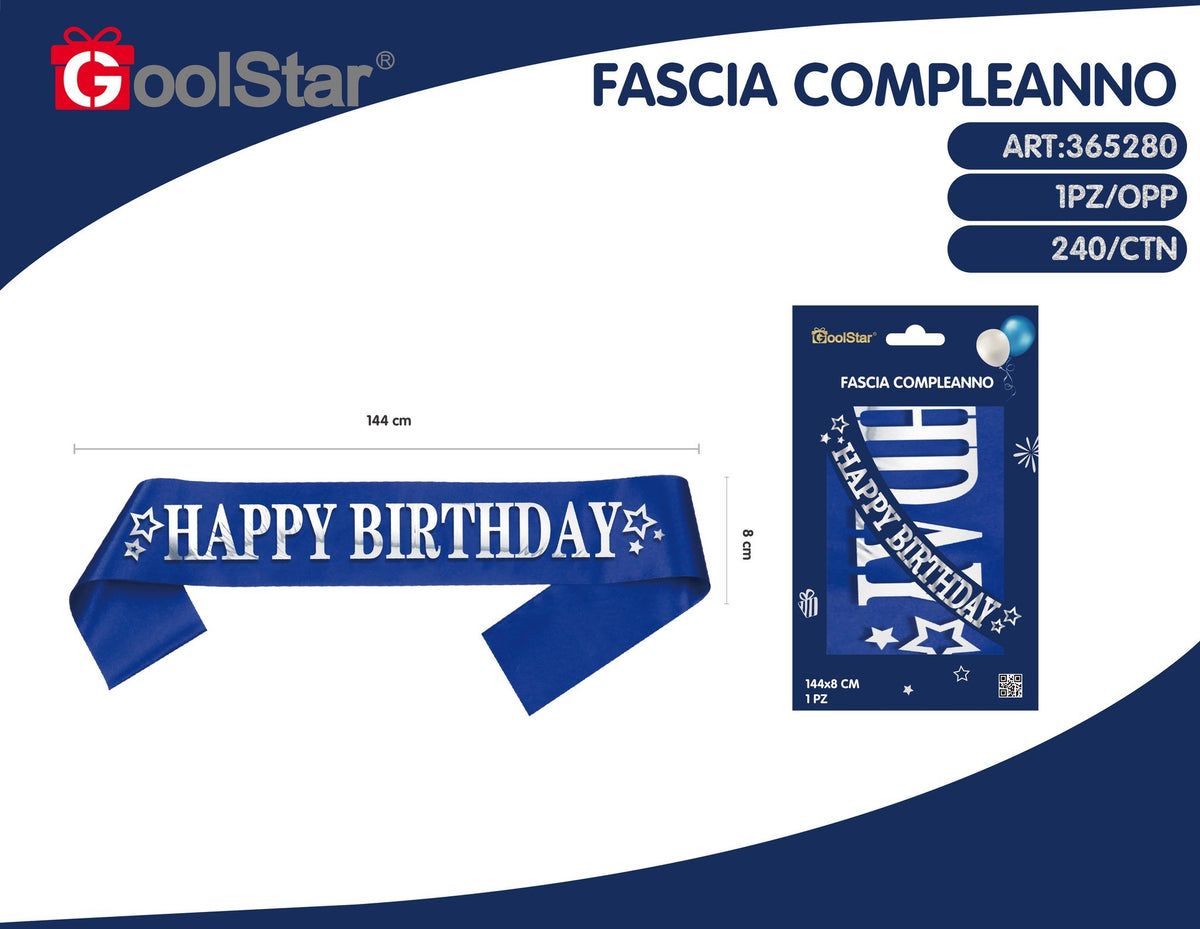Fascia happy birthday blu, 18 anni