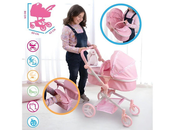 Accessorio per bambole – PASSEGGINO COMBINATO 3 IN 1 HT182