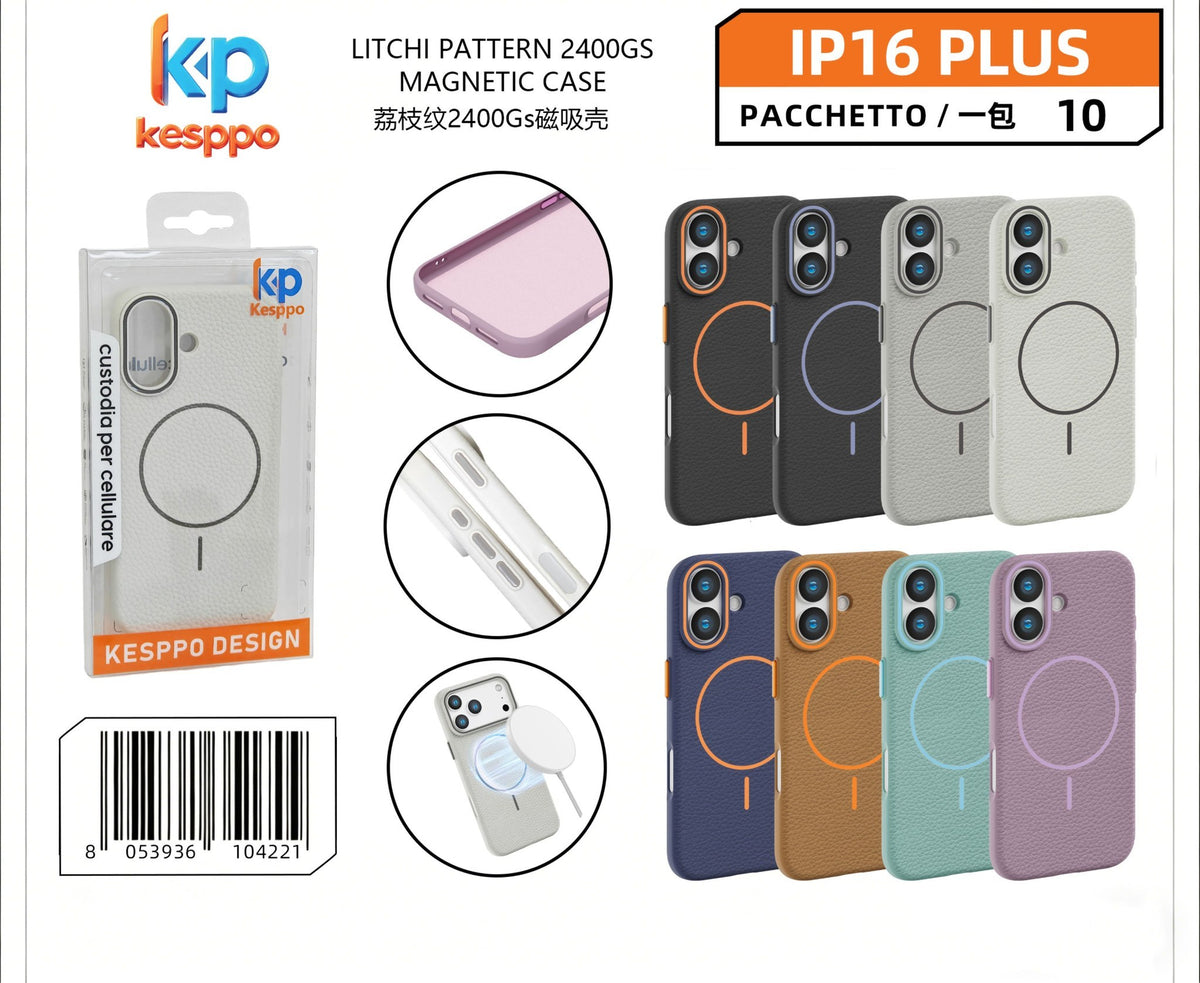 Custodia per iPhone 16 Plus – magnetica, con trama litchi