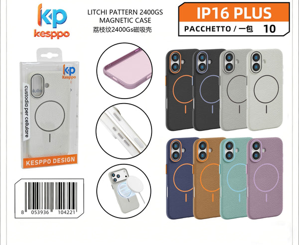 Custodia per iPhone 16 Plus – magnetica, con trama litchi