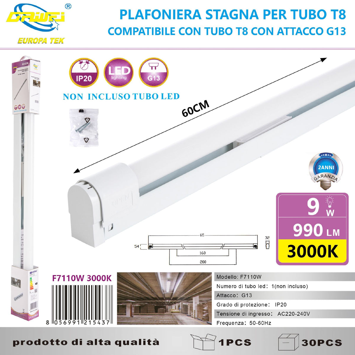 Reglette con tubo luminoso