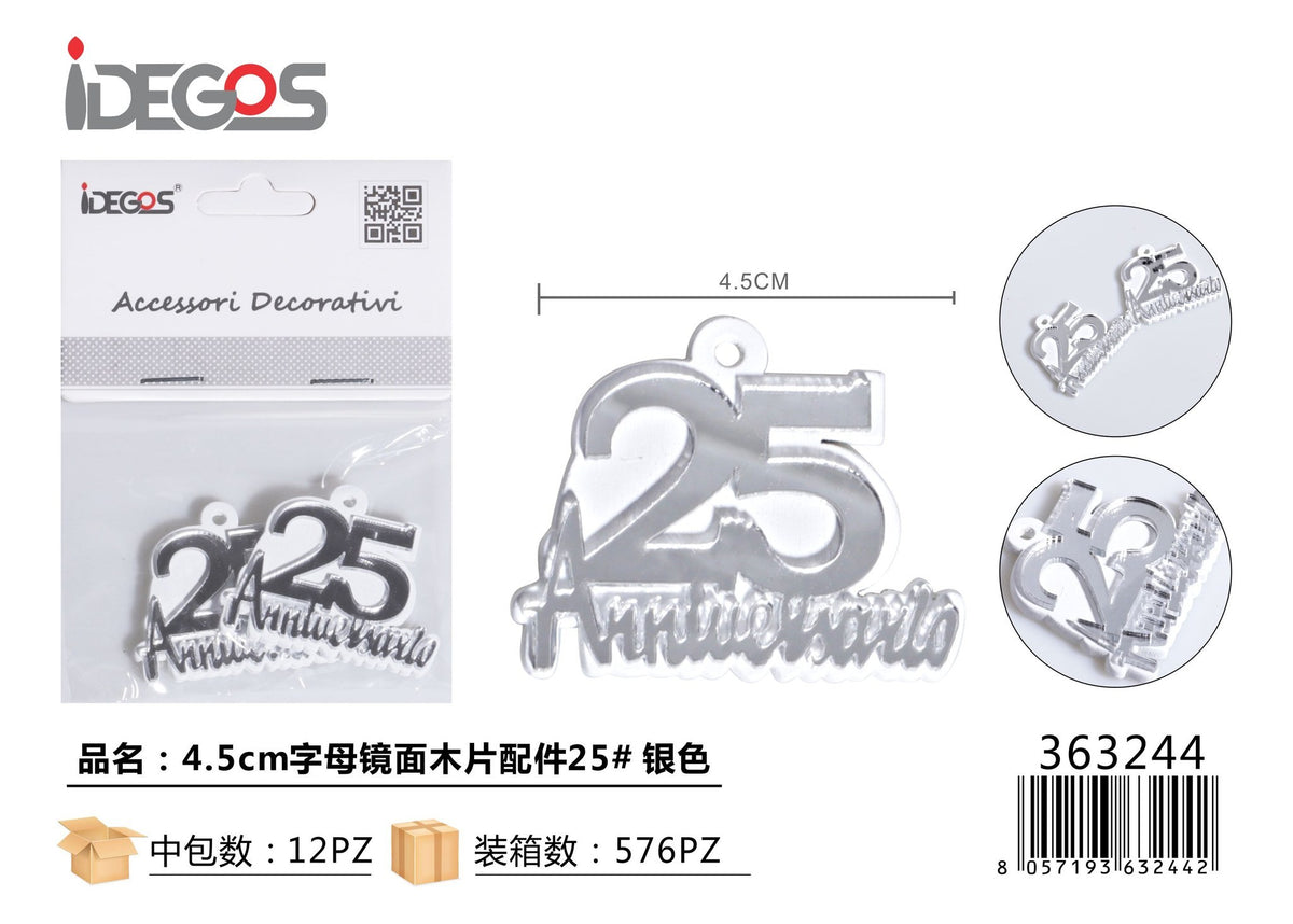 Decorazione Numero 25 a specchio, argento, 4,5 cm