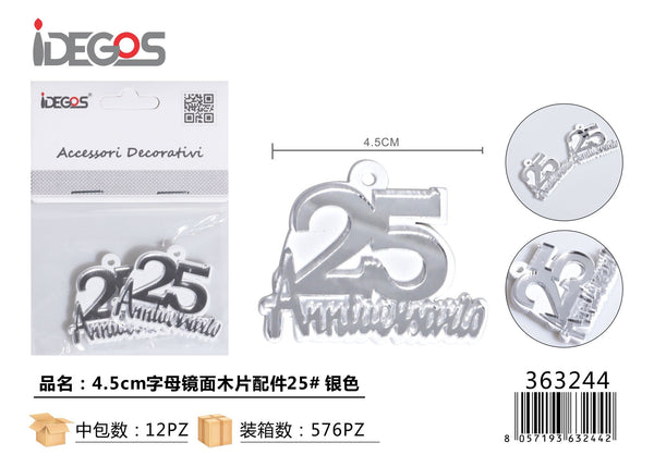 Decorazione Numero 25 a specchio, argento, 4,5 cm