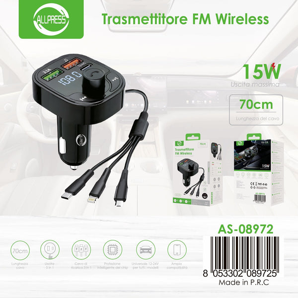 Adattatore Bluetooth per auto con cavo 3 in 1