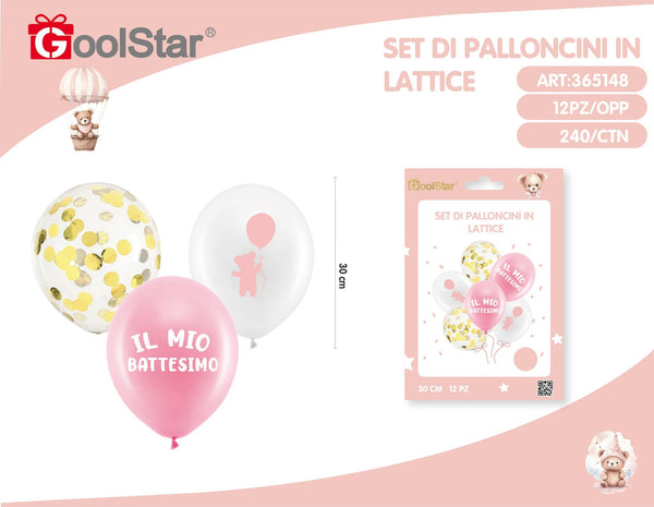 Set di palloncini in lattice il mio battesimo, battesimo con orsetto rosa