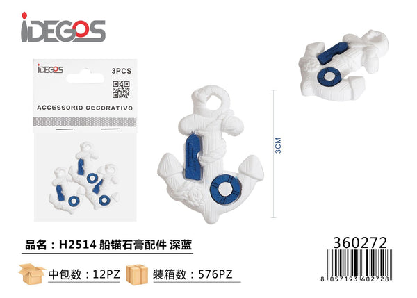 Decorazione Ancora in gesso H2514, blu e bianco