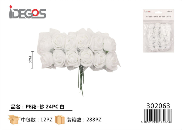 Fiore decorativo in PE a tre strati con velo