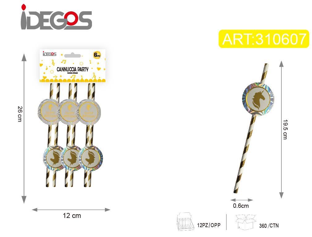Cannucce decorative Unicorno, 6 pezzi