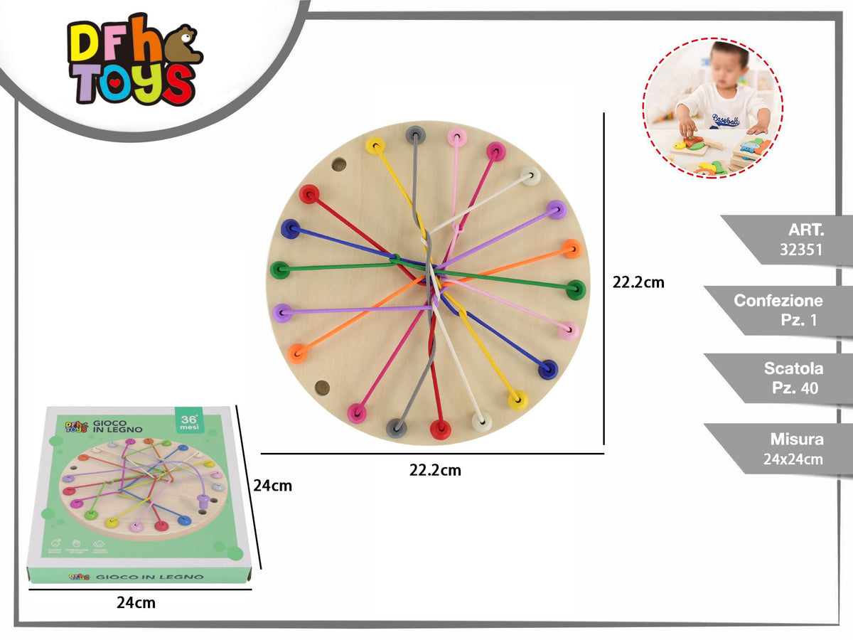 Gioco di intreccio in legno con corde colorate