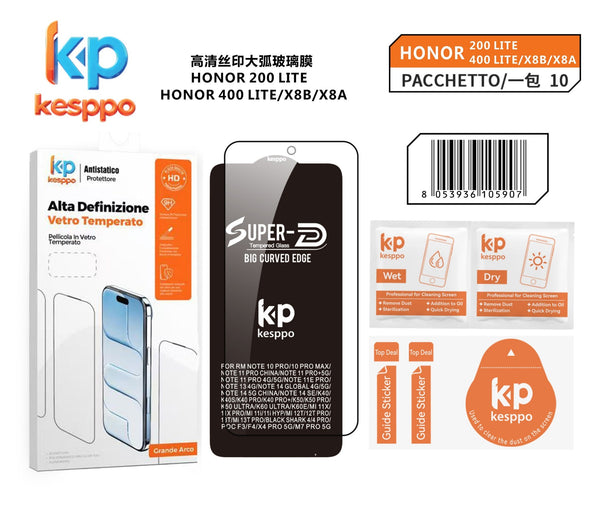 Pellicola protettiva per Honor 200 Lite / 400 Lite / X8B / X8A – in vetro temperato, con bordo nero