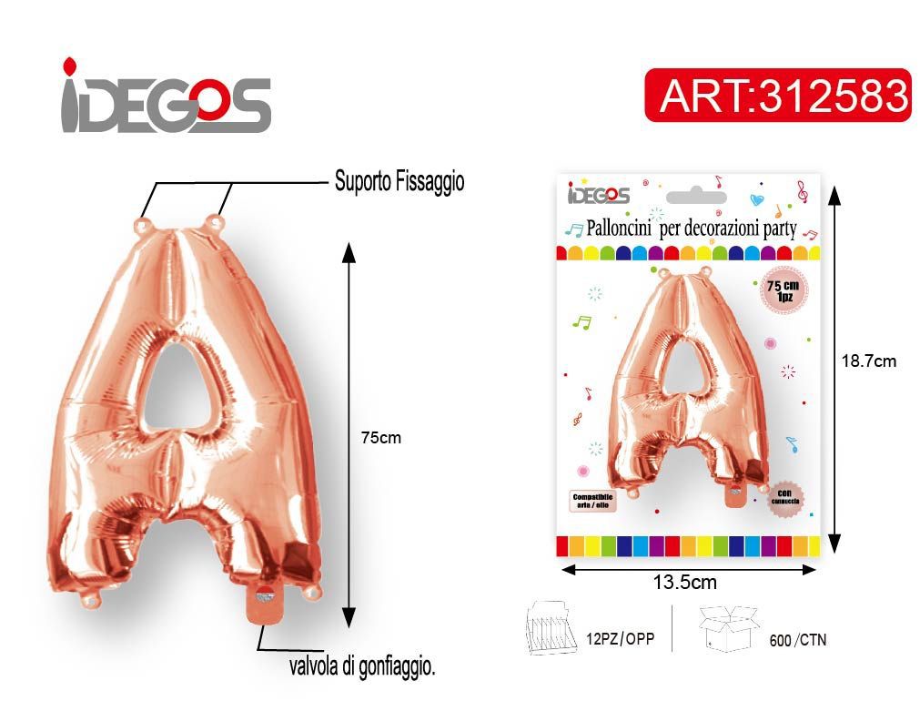 Palloncino foil oro rosa a lettera, 75 cm