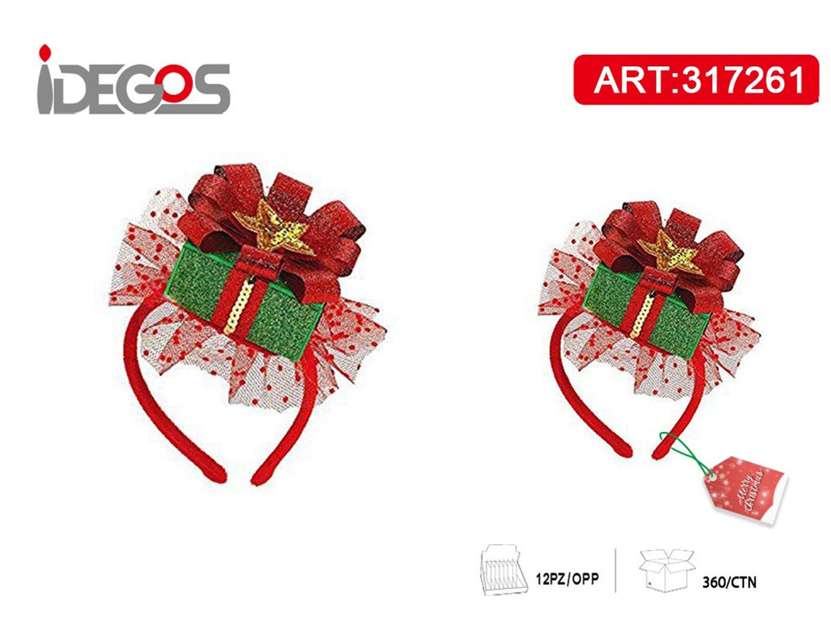 Cerchietto natalizio con fiocco e pacco regalo
