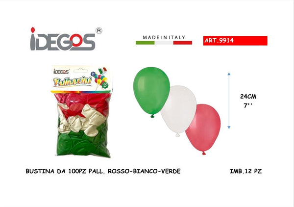 Palloncini rossi, bianchi e verdi, 100 pezzi