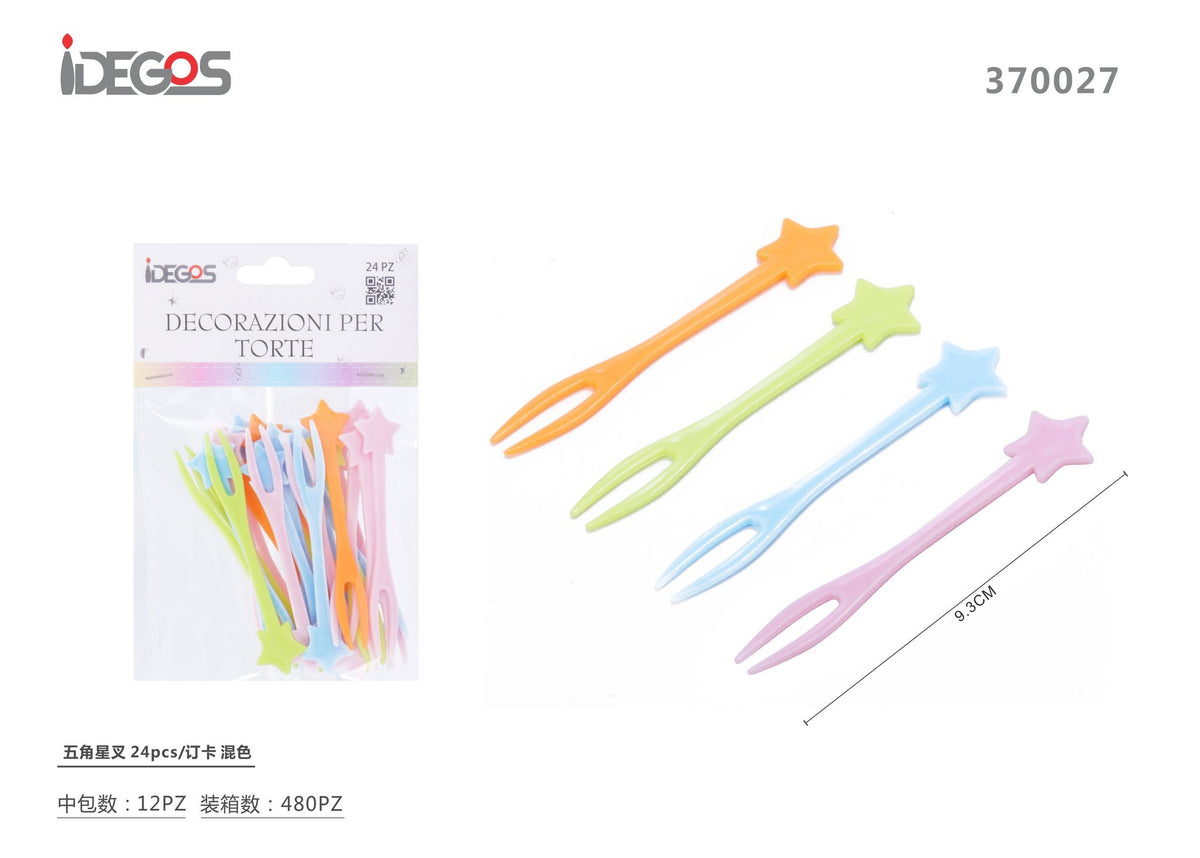Forchettine decorative a stella, colori assortiti, 24 pezzi