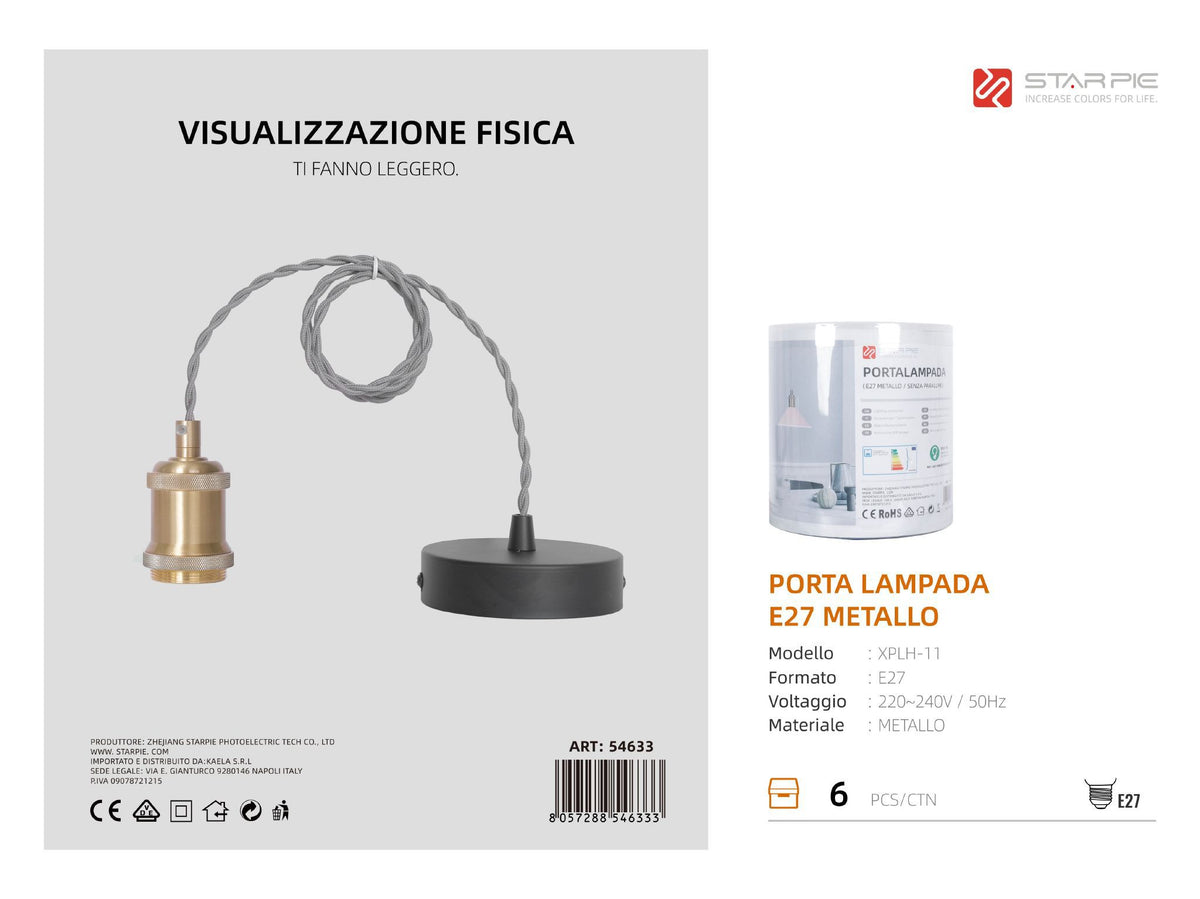 Portalampada XPLH-11M E27 in metallo, color champagne