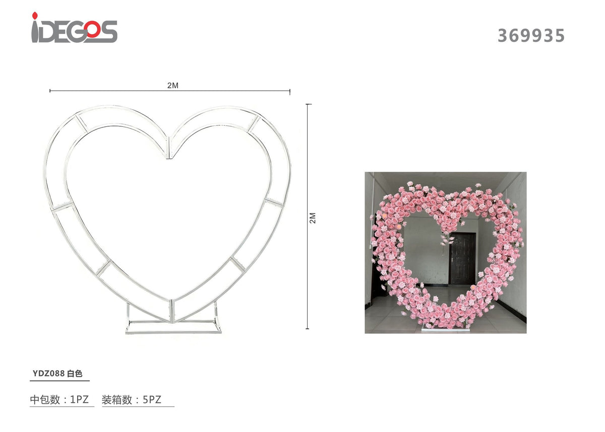 Supporto a cuore in ferro bianco, modello YDZ088, 2 x 2 m