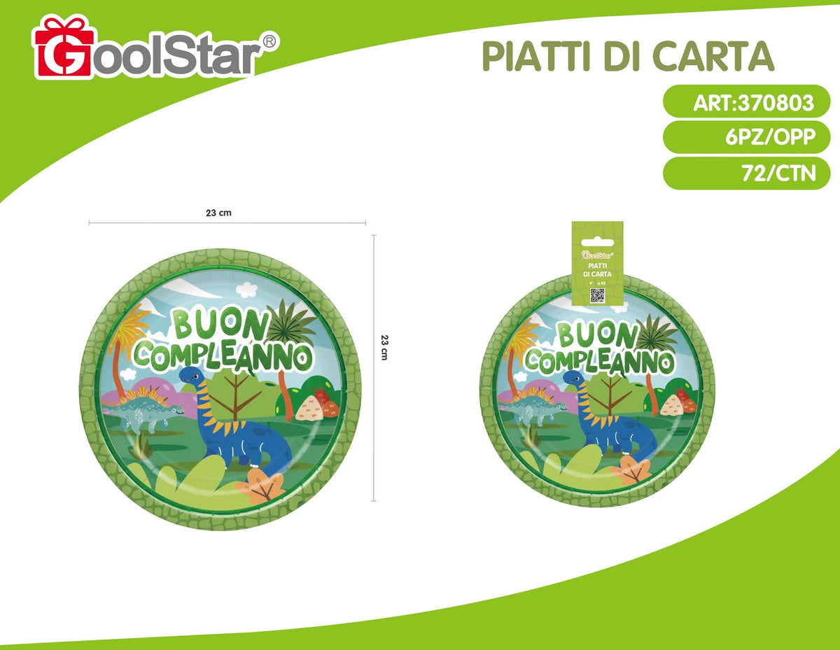 Piatto di carta verde dinosauro
