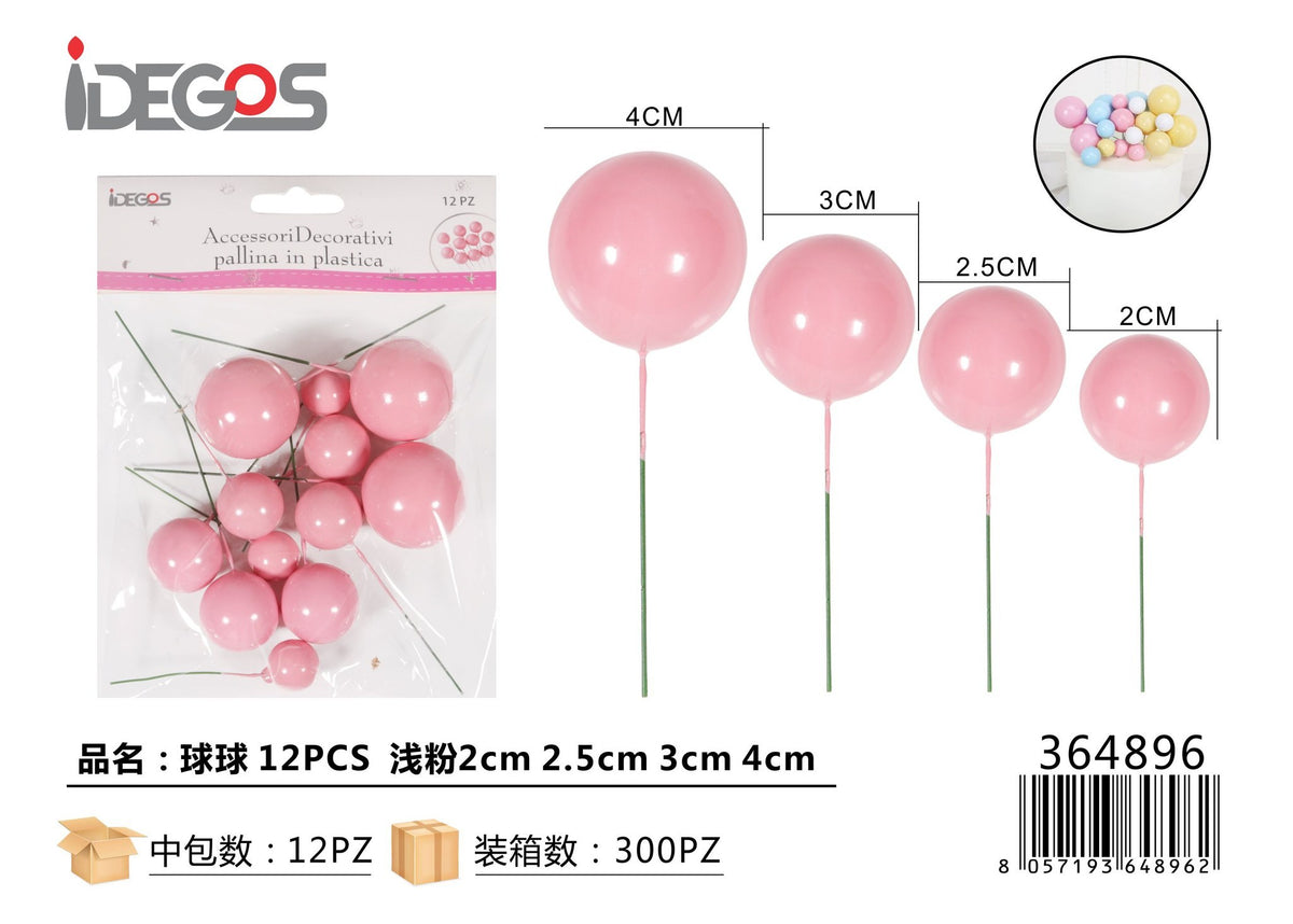 Sfere decorative in plastica di misure miste, 12 pezzi