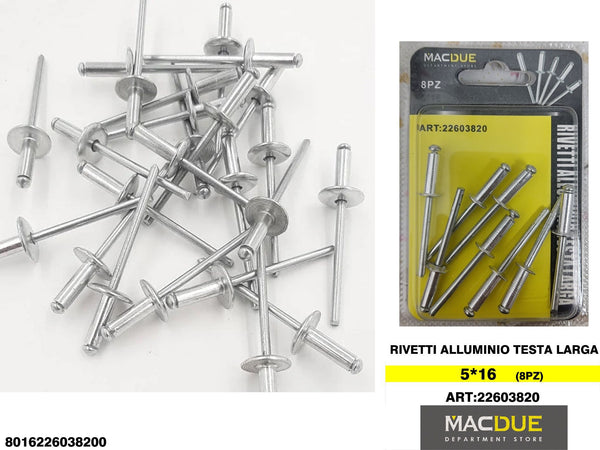 RIVETTI ALLUMINIO TESTA LARGA 5*16