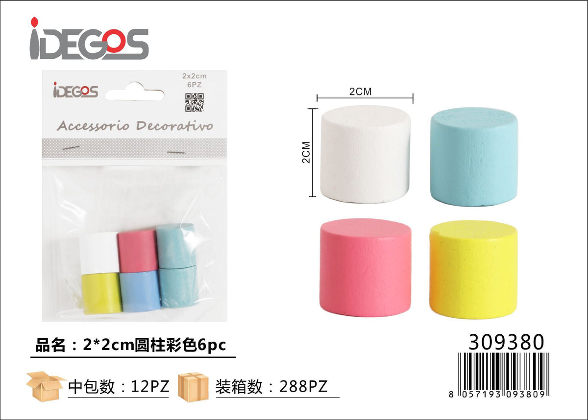 Set di 6 cilindri decorativi in legno colorato
