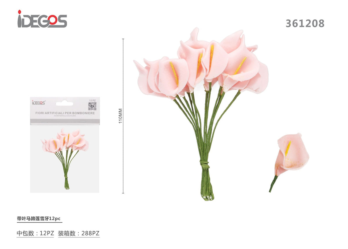 Fiori artificiali con foglie, 12 pezzi