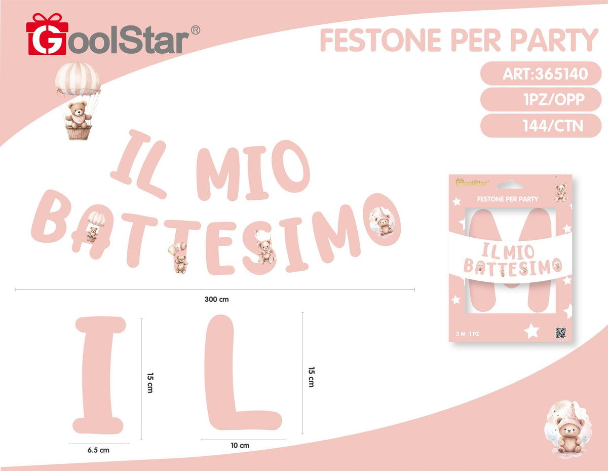 Festone per party, battesimo con orsetto rosa