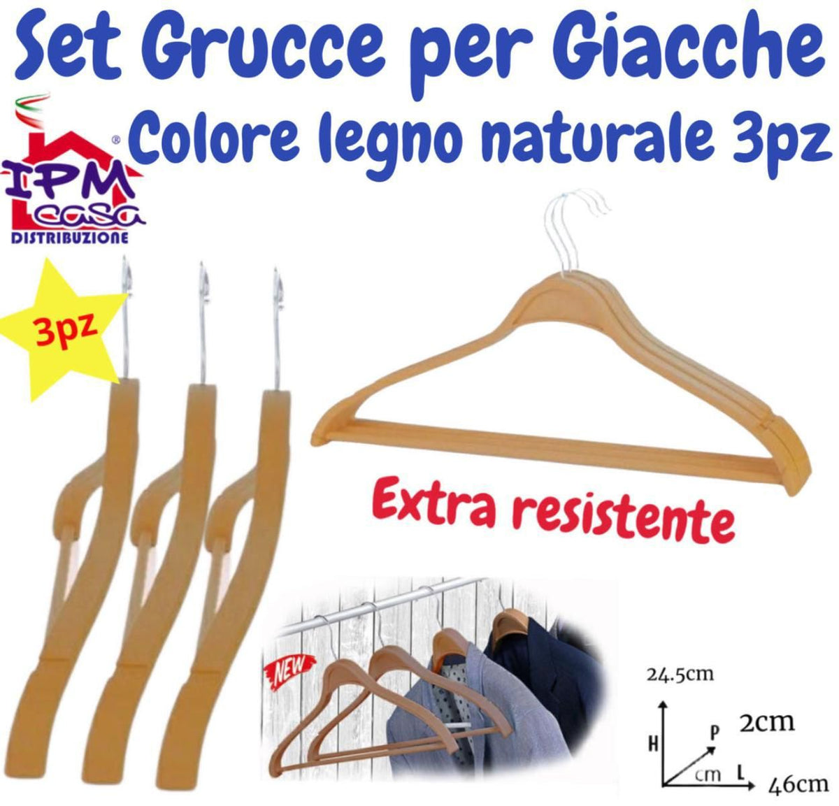 IPM SET 3PZ GRUCCE PER GIACCHE COLORE LEGNO NATURELE