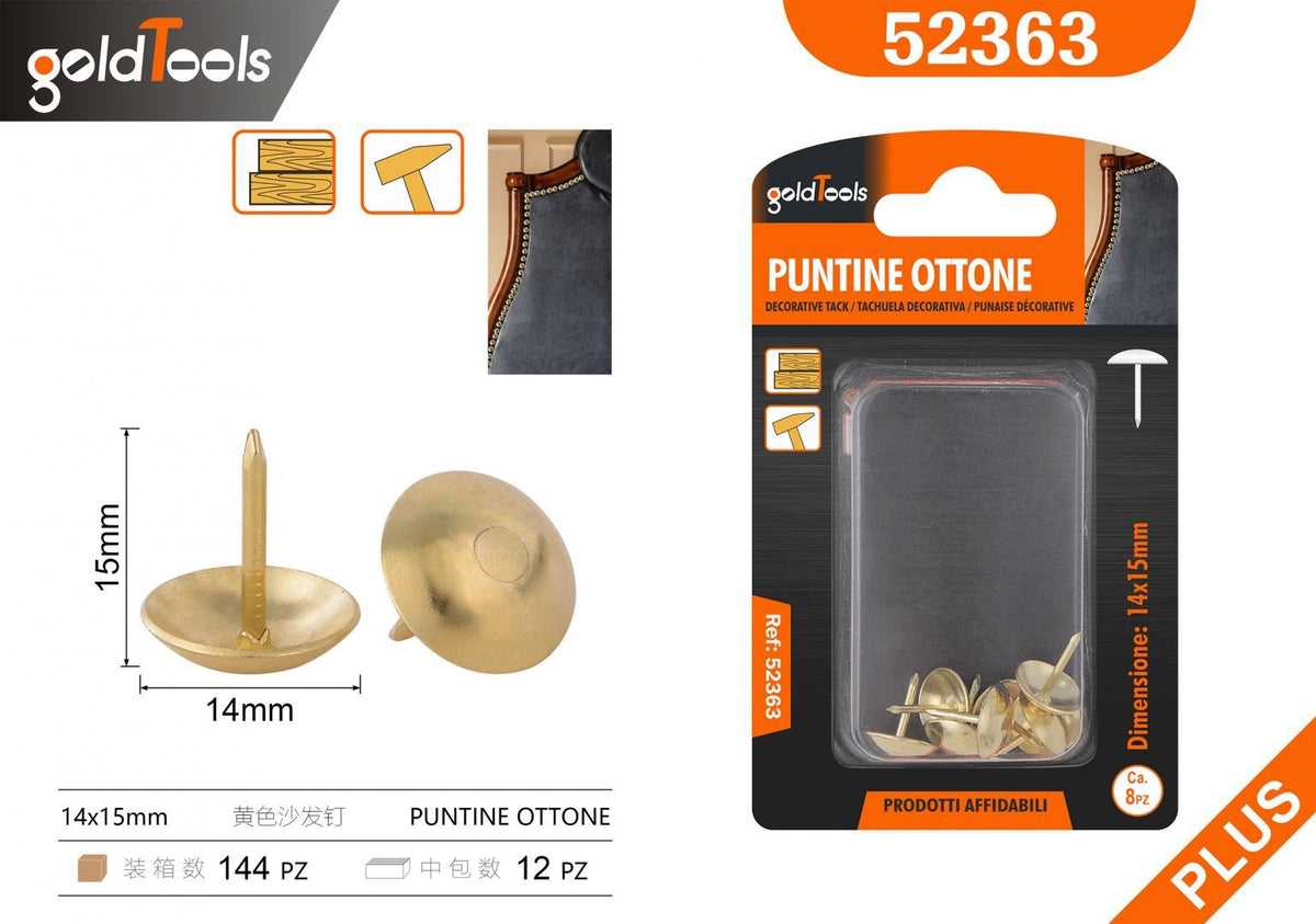 Chiodi gialli per tappezzeria 14x15, confezione da 8 pezzi