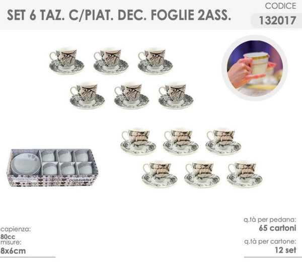 SET 6 TAZZA CON 6 PIATTINO CERAMICA