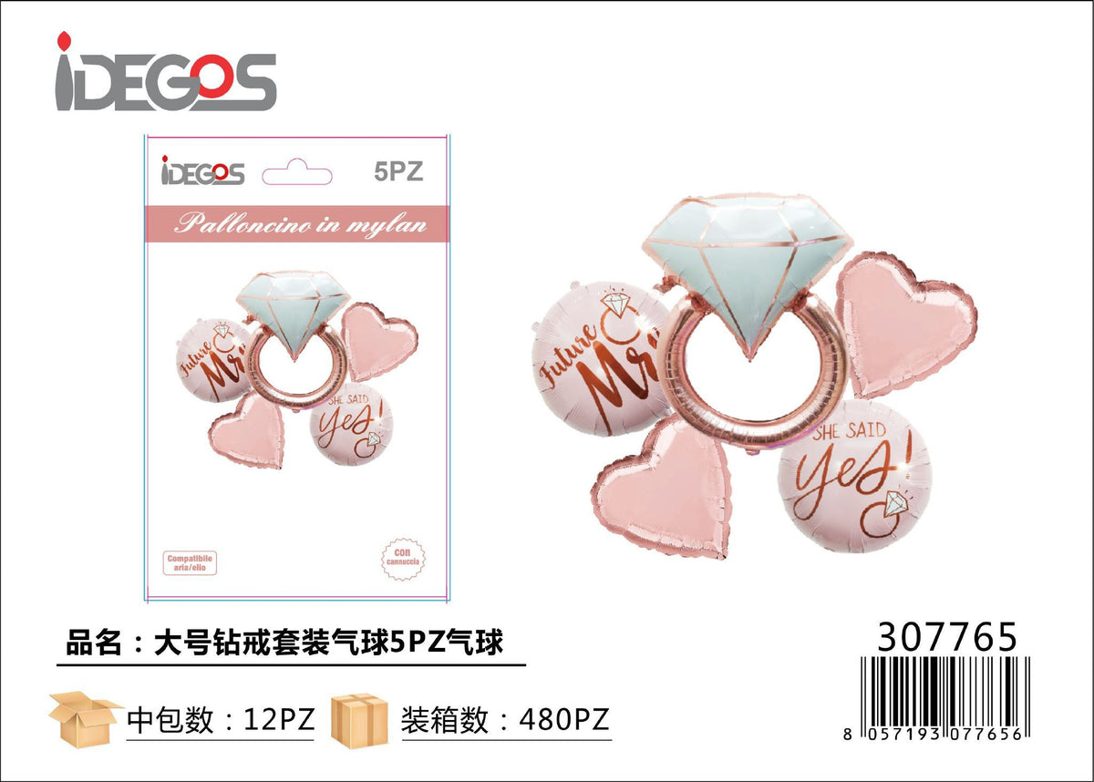 Set di palloncini in alluminio con anello, 5 pezzi