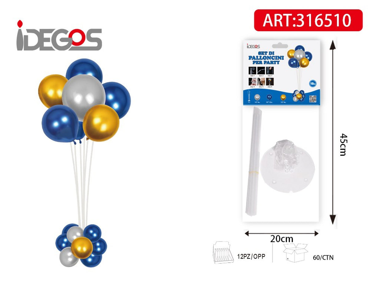 Kit colonna di palloncini blu, oro e argento