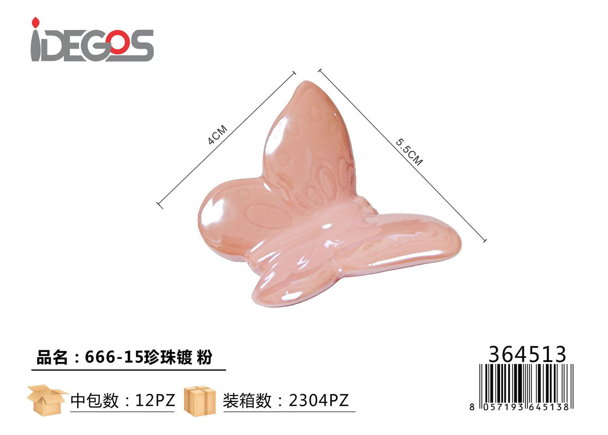 Farfalla decorativa in ceramica con finitura perlata, bianca