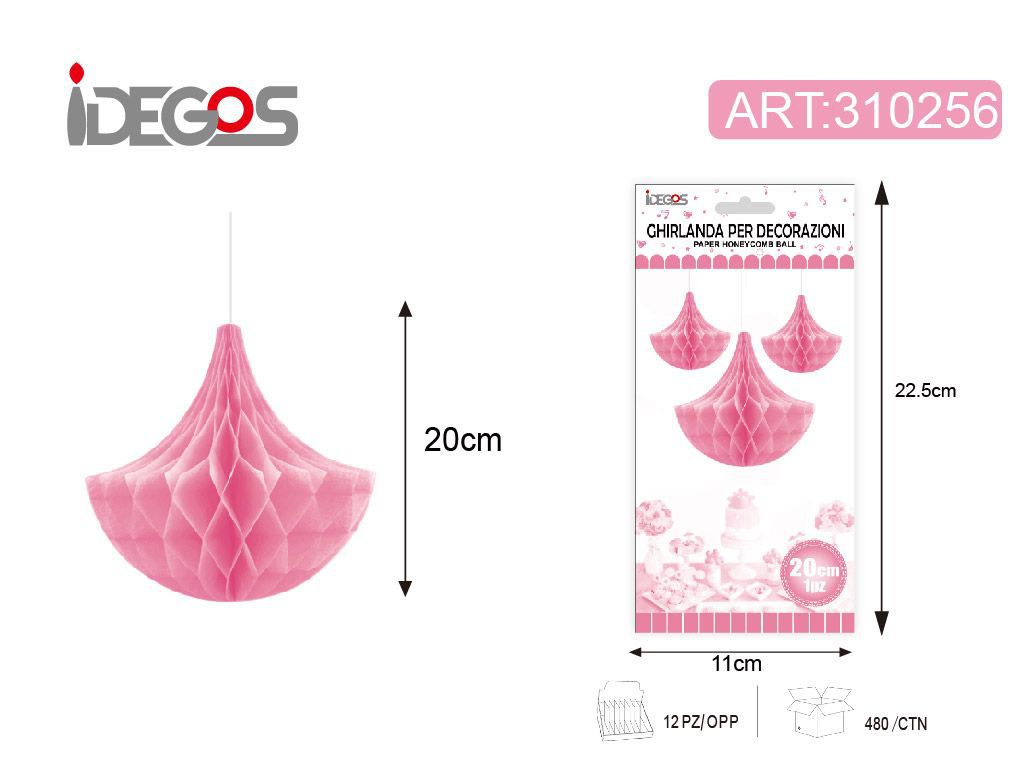 Decorazione in carta a nido d’ape goccia rosa 1 pezzo