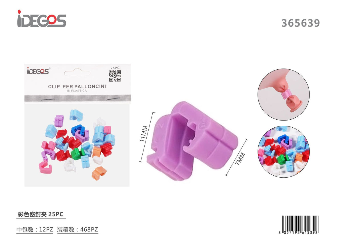 Clip di chiusura colorate per palloncini, 25 pezzi