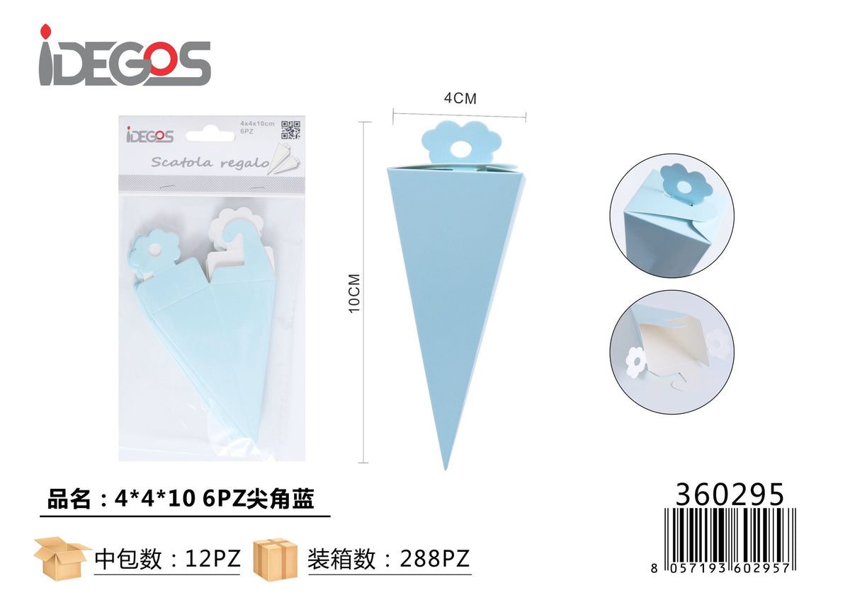 Scatoline a cono in carta celeste, 6 pezzi