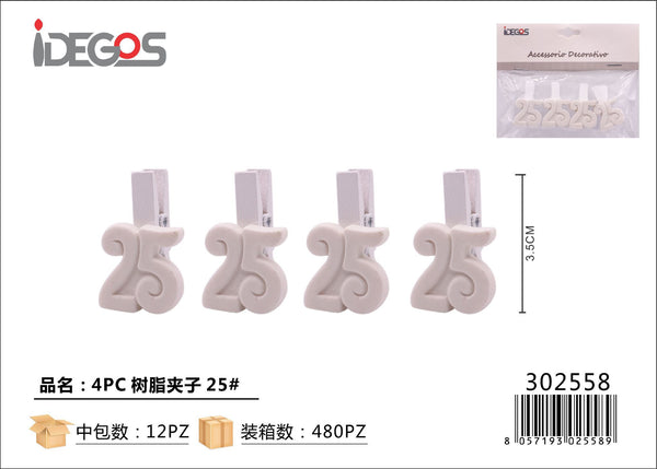 Set di 4 mollette decorative in resina con numero