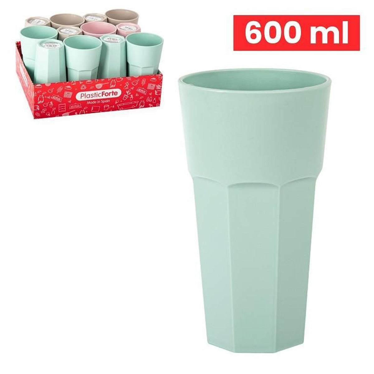 BICCHIERI OTTANGONALE 600ML PLASTICA 8.8X8.8X16CM