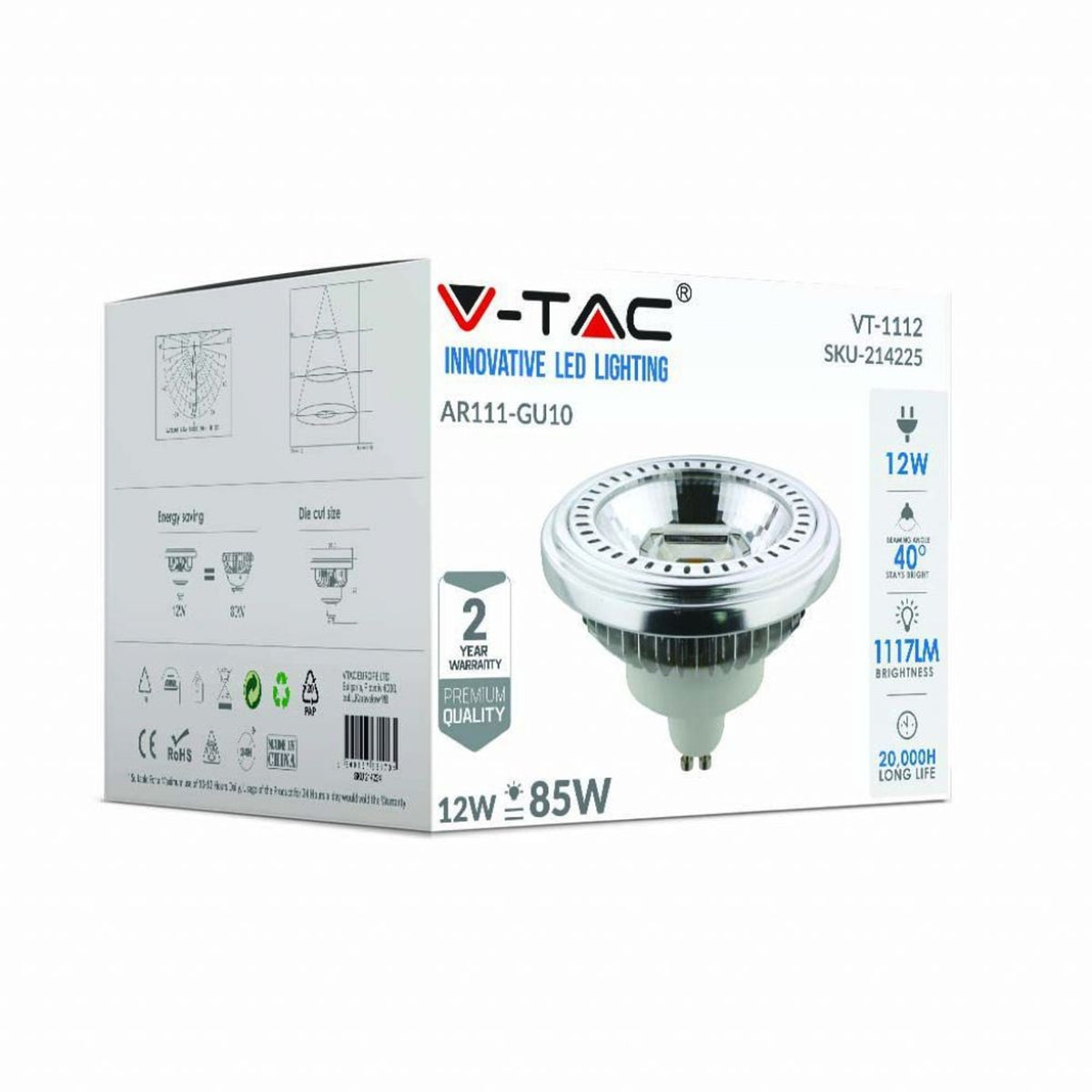 Lampadina LED V-TAC GU10 AR111 12 W 6400 K fascio 40°