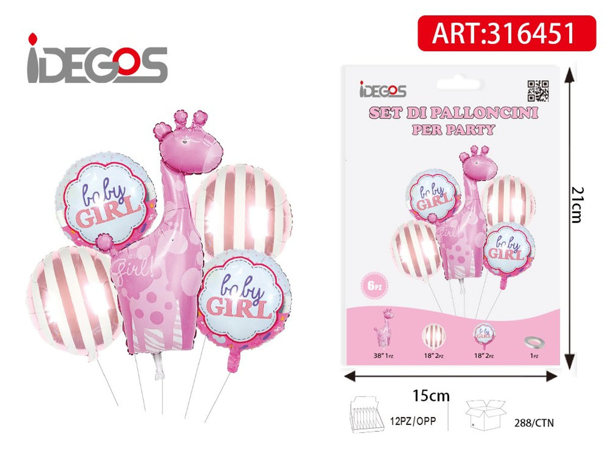 Bouquet di palloncini rosa con cerbiatto e righe oro rosa