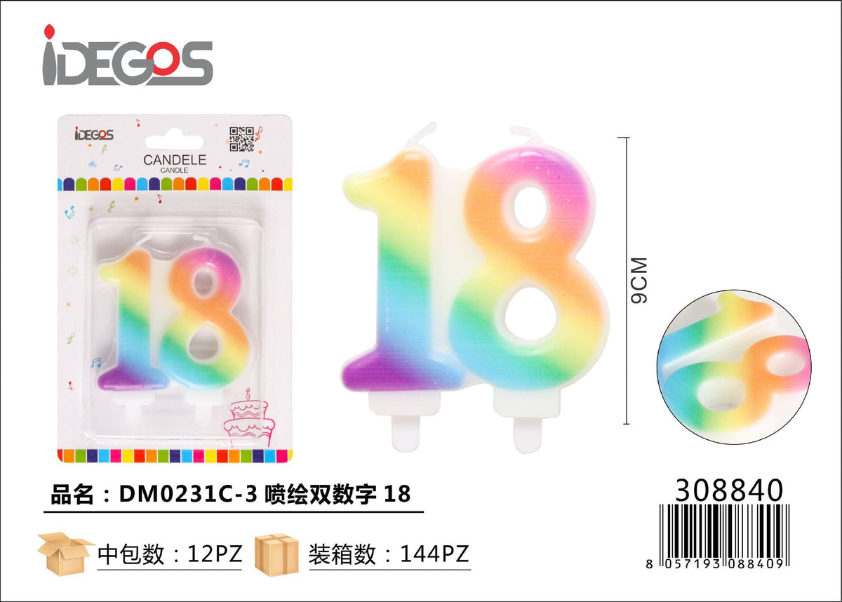Candelina a numero arcobaleno