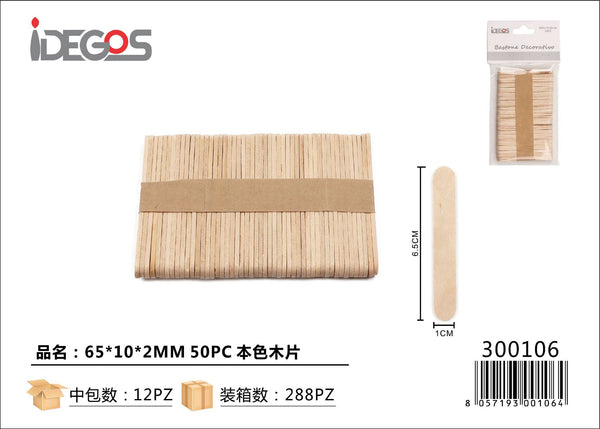 Set di 50 bastoncini piatti in legno naturale