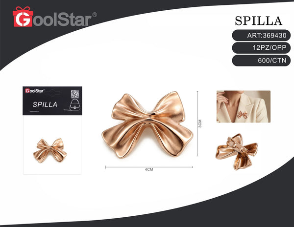 Spilla a fiocco 60716, finitura oro rosa, 4 × 3 cm