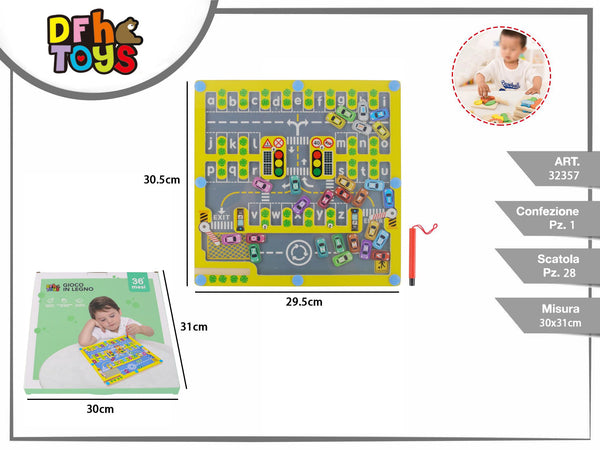 Gioco magnetico in legno parcheggio e alfabeto