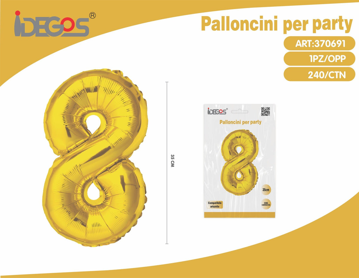 Palloncino Numero 8 Oro 35cm