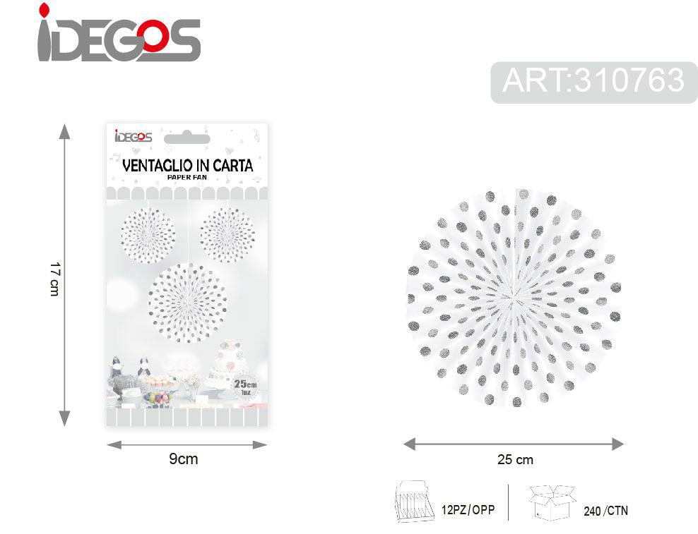 Decorazione a ventaglio, argento a pois