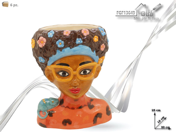 Portapiante in ceramica busto colorato 25 cm