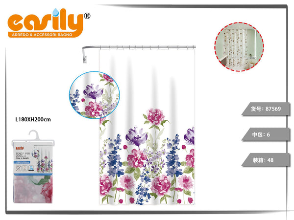 Tende doccia in PEVA con bordo floreale multicolore