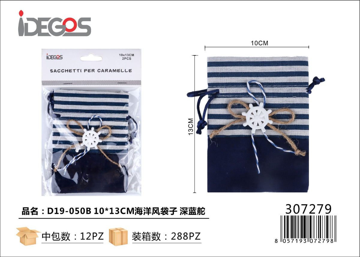 Sacchetto a tema mare bianco e blu, D19-050B, 10 x 13 cm